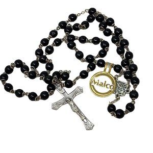NOS Vintage Rosary Black Beads Malco Boxwood K of C Knights of Columbus 7693